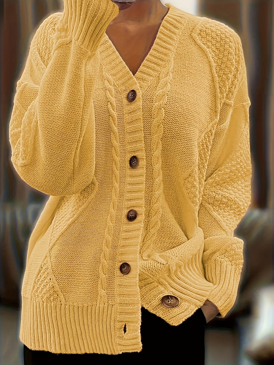 Jane | Women's Winter Cardigan – Textured Cable Knit Button-Front view 8