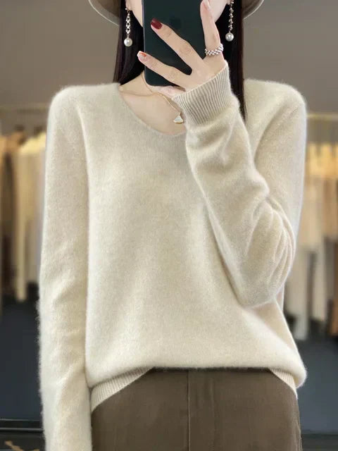Hester | Women's Winter Sweater – Relaxed Fit V-Neck, Green view 3
