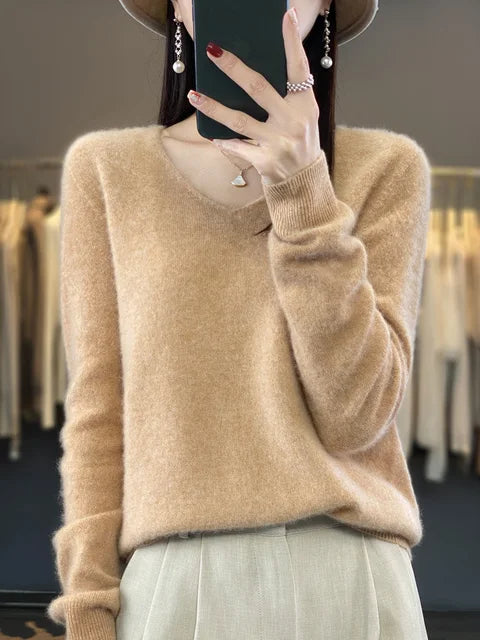 Hester | Women's Winter Sweater – Relaxed Fit V-Neck, Green view 8