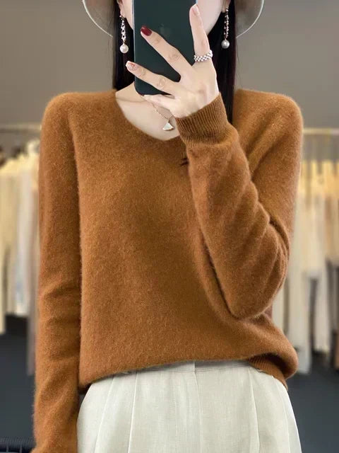 Hester | Women's Winter Sweater – Relaxed Fit V-Neck, Green view 16