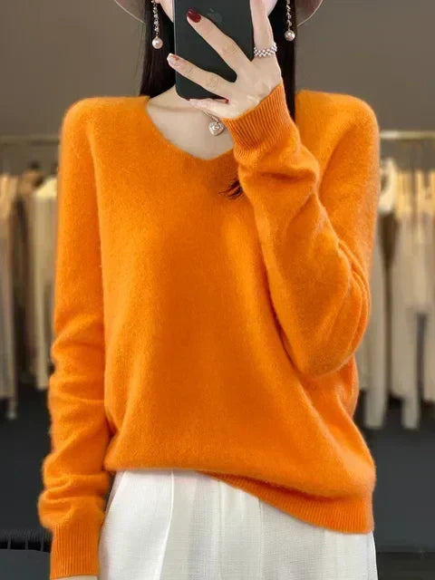 Hester | Women's Winter Sweater – Relaxed Fit V-Neck, Green view 10
