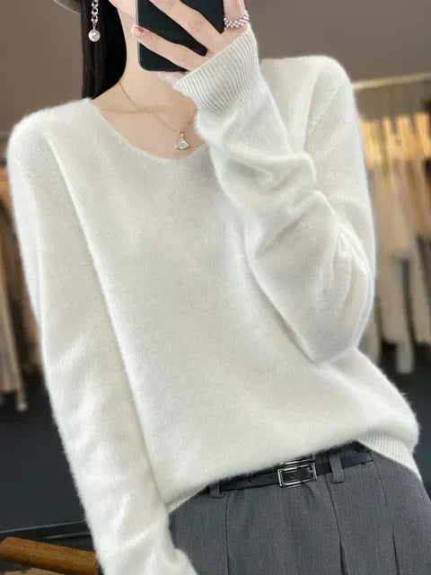 Hester | Women's Winter Sweater – Relaxed Fit V-Neck, Green view 14