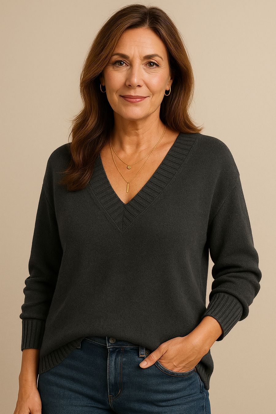 Marisha | Deep V-Neck Ribbed Collar Sweater view 9