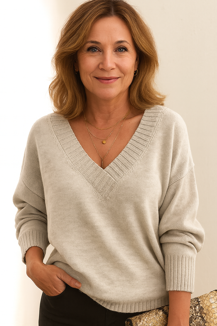 Marisha | Deep V-Neck Ribbed Collar Sweater view 12