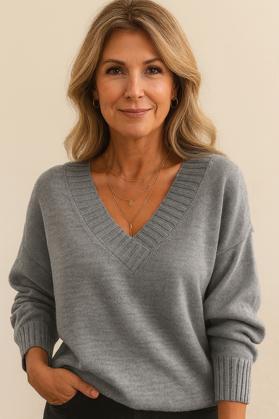 Marisha | Deep V-Neck Ribbed Collar Sweater view 5