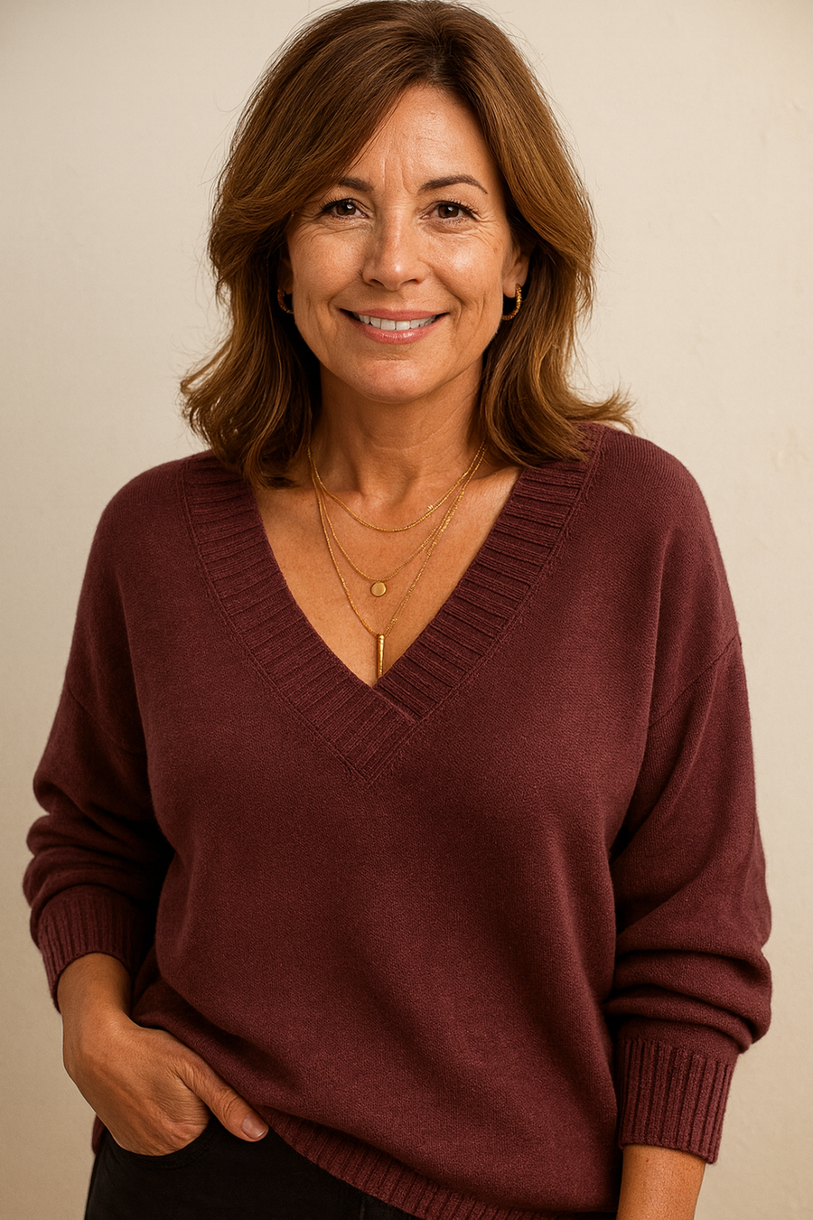 Marisha | Deep V-Neck Ribbed Collar Sweater view 16