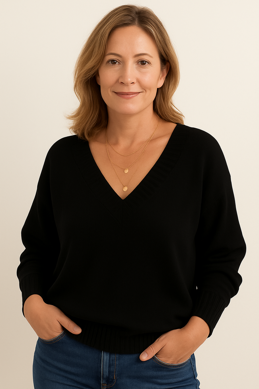 Marisha | Deep V-Neck Ribbed Collar Sweater view 2
