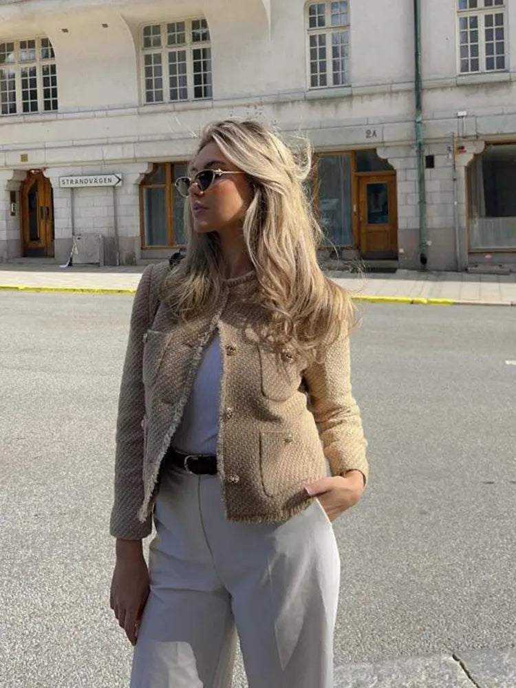 Pearl | Women's Blazer – Short Tweed Button Jacket view 2