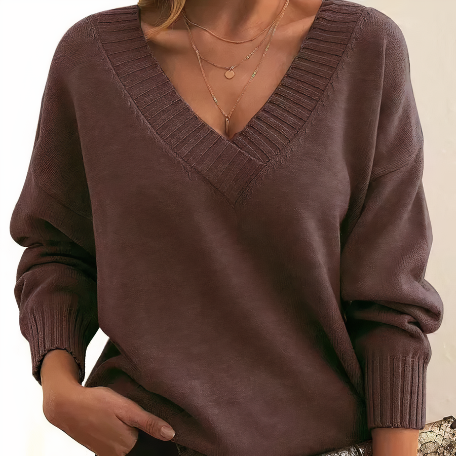 Marisha | Deep V-Neck Ribbed Collar Sweater view 17