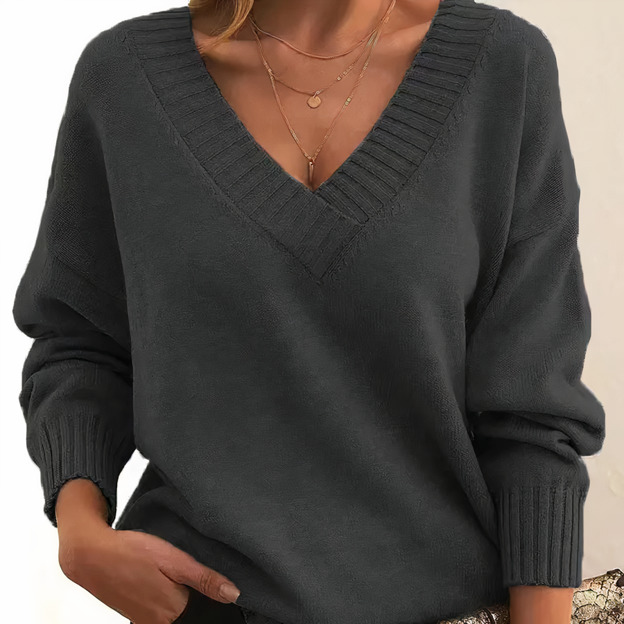 Marisha | Deep V-Neck Ribbed Collar Sweater view 10