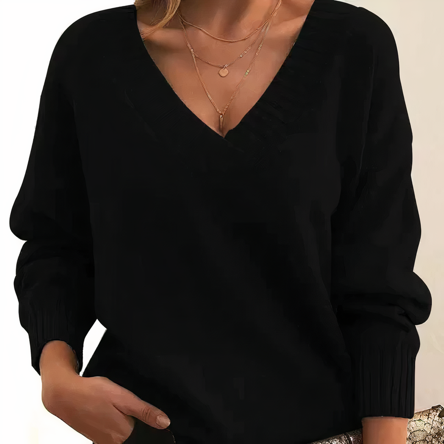 Marisha | Deep V-Neck Ribbed Collar Sweater view 11