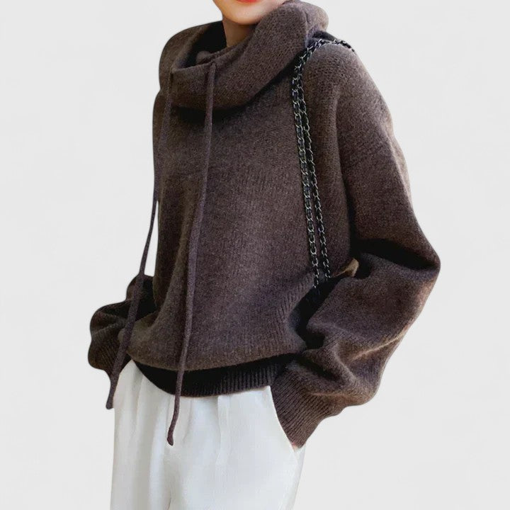 Lorelei | Cowl Neck Sweater with Drawstring Collar view 3