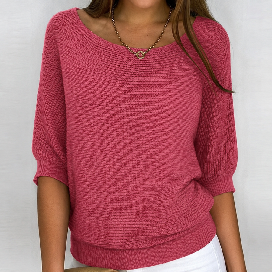Aurora | Cotton-Blend Ribbed Knit Three-Quarter Sleeves Sweater for Women view 2