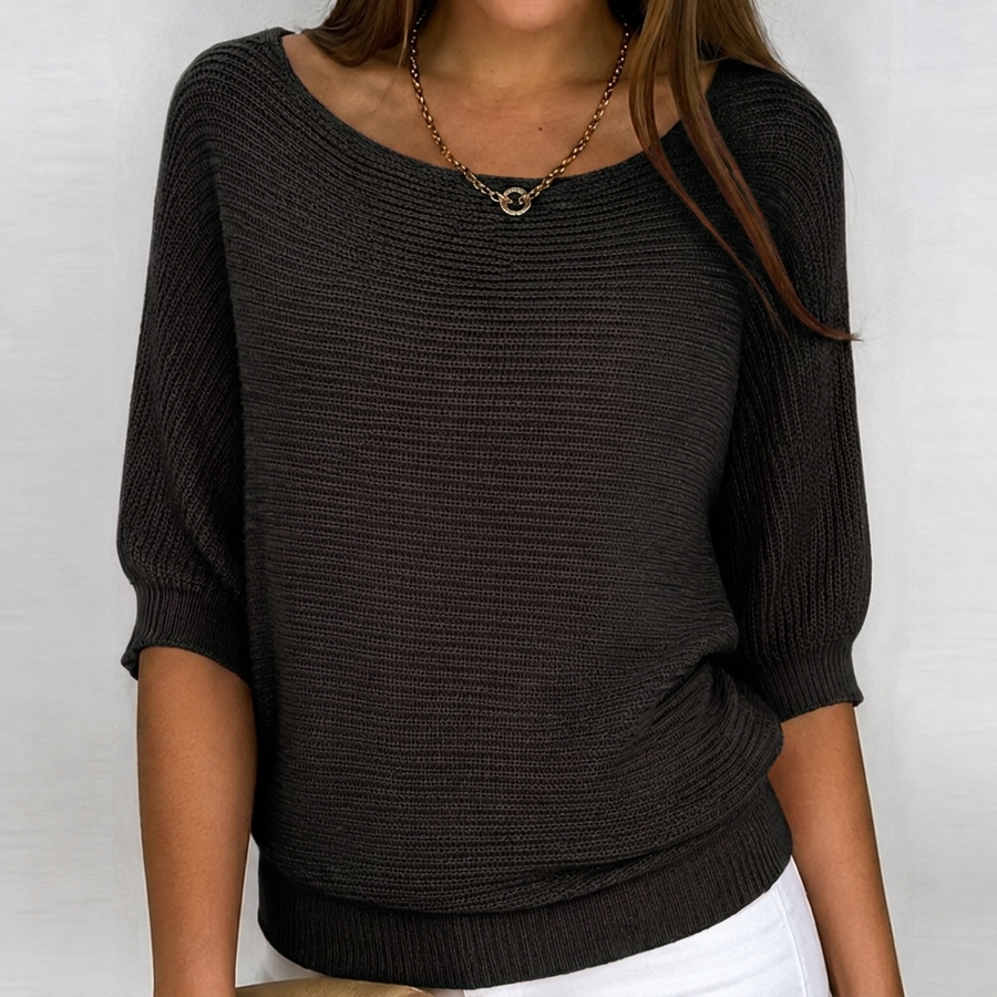 Aurora | Cotton-Blend Ribbed Knit Three-Quarter Sleeves Sweater for Women view 4