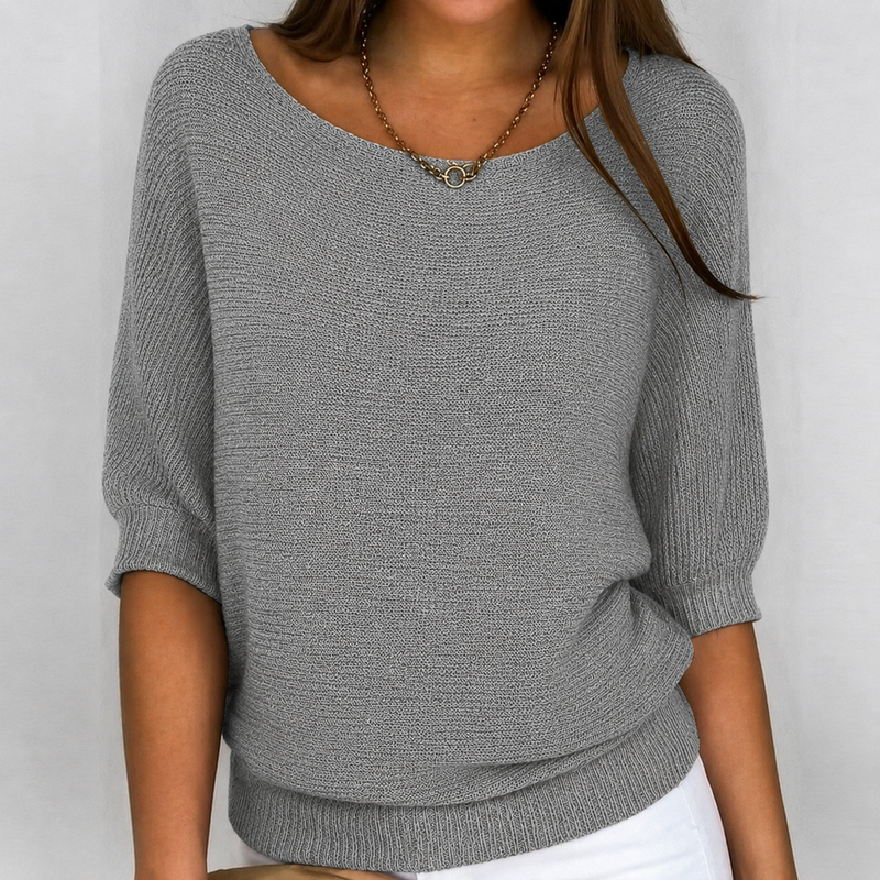 Aurora | Cotton-Blend Ribbed Knit Three-Quarter Sleeves Sweater for Women