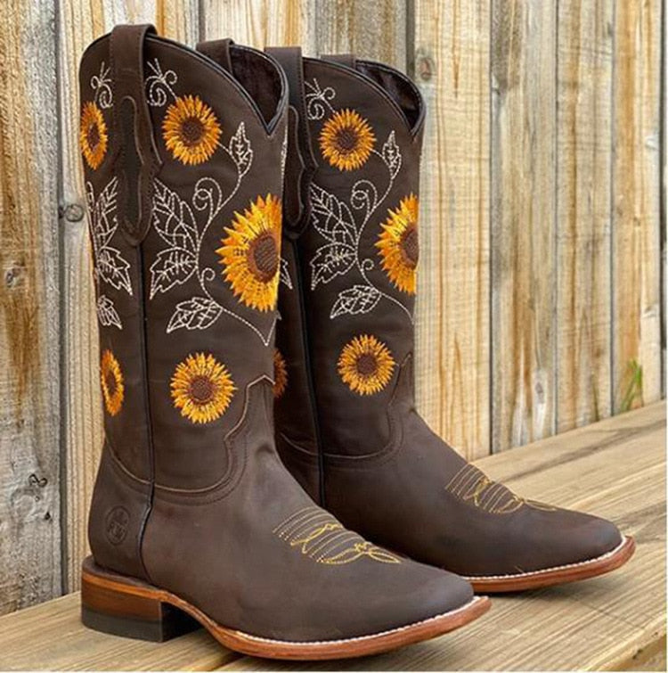 Thea | Block Heel Floral Detail Women's Boots view 2