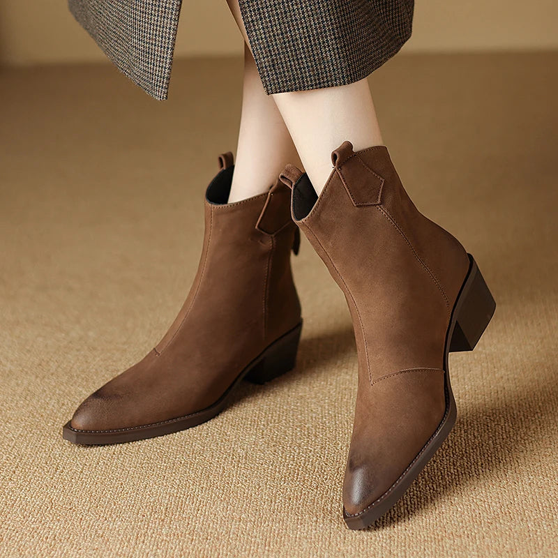 Alessia | Ankle Block Heel Pull Tab Detail Ankle Boots view 3