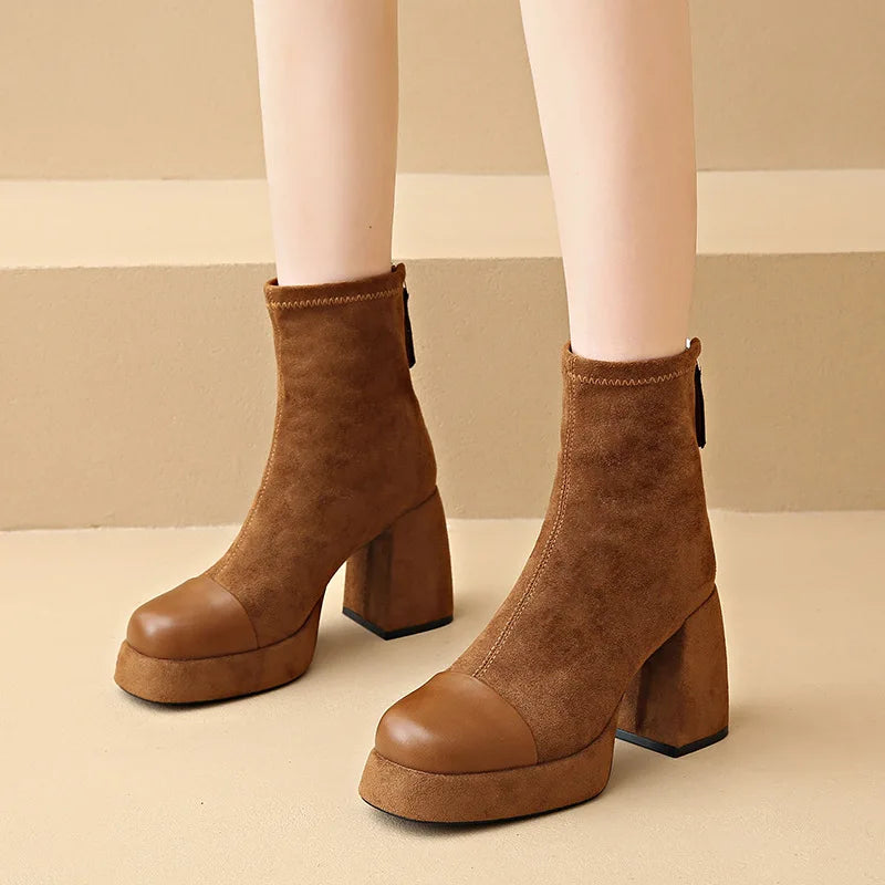 Theodora | Back Zip Closure Rounded Toe Boots view 2