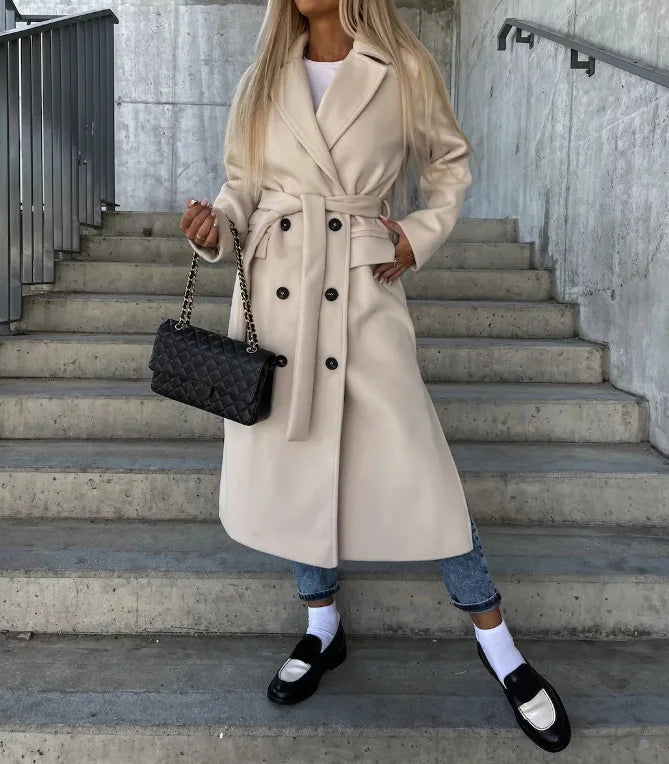 Isla | Women's Winter Coat – Long Lapel Button-Front view 2
