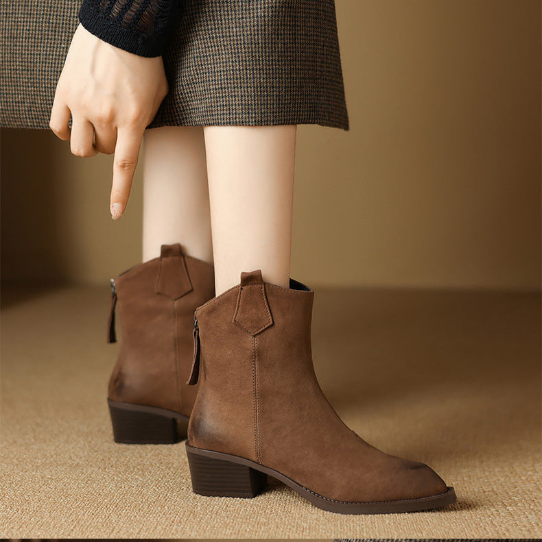 Alessia | Ankle Block Heel Pull Tab Detail Ankle Boots view 4