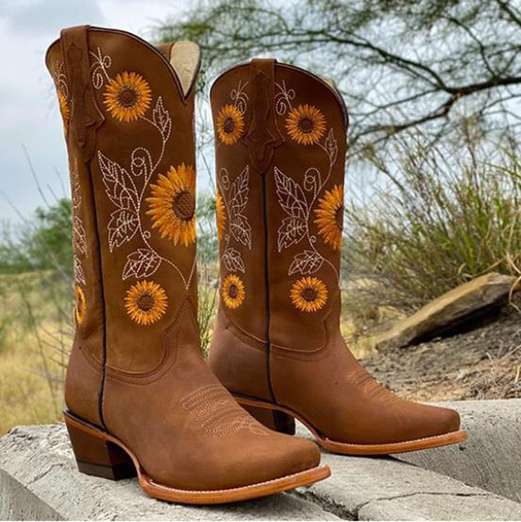 Thea | Block Heel Floral Detail Women's Boots view 3