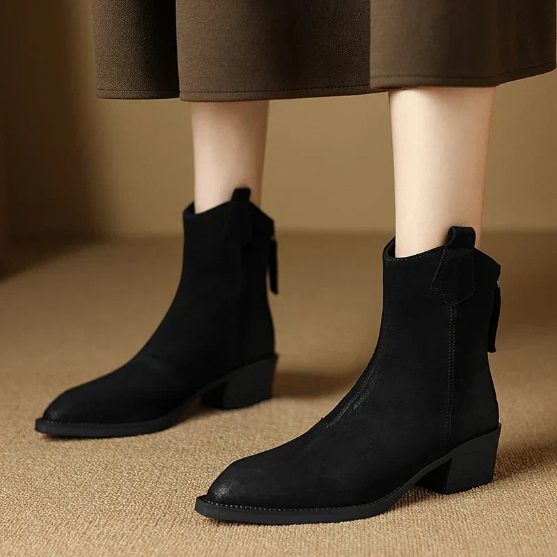 Alessia | Ankle Block Heel Pull Tab Detail Ankle Boots view 9