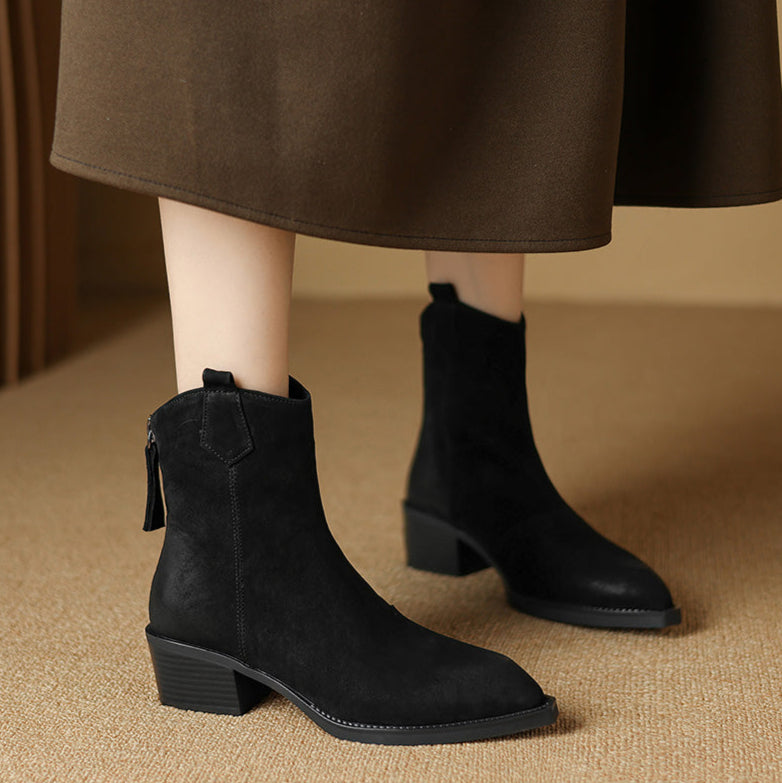 Alessia | Ankle Block Heel Pull Tab Detail Ankle Boots view 11