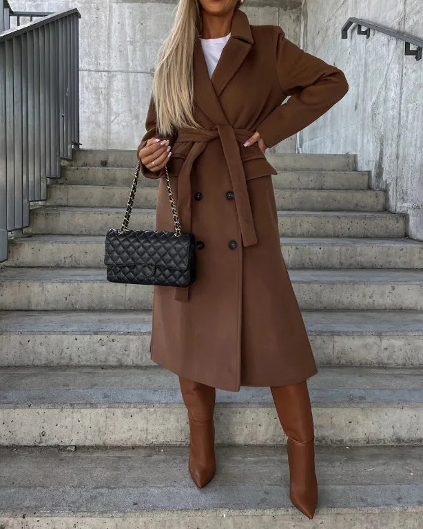 Isla | Women's Winter Coat – Long Lapel Button-Front view 3
