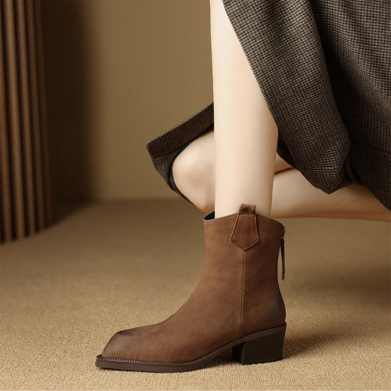 Alessia | Ankle Block Heel Pull Tab Detail Ankle Boots view 5