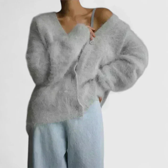 Willa | Women's Winter Cardigan – Premium Mohair-Style V-Neck view 4