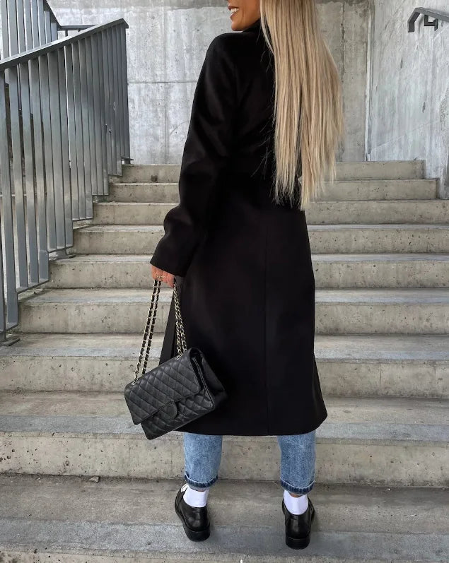 Isla | Women's Winter Coat – Long Lapel Button-Front view 6