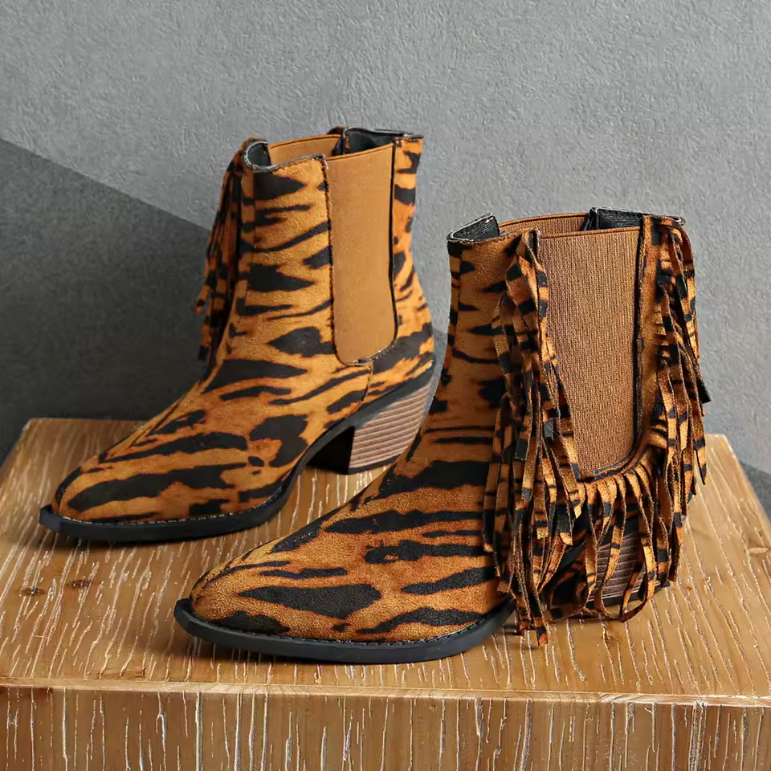 Helena | Animal Print Fringe Detail Boots view 3