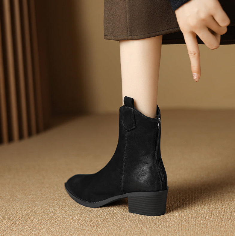 Alessia | Ankle Block Heel Pull Tab Detail Ankle Boots view 14