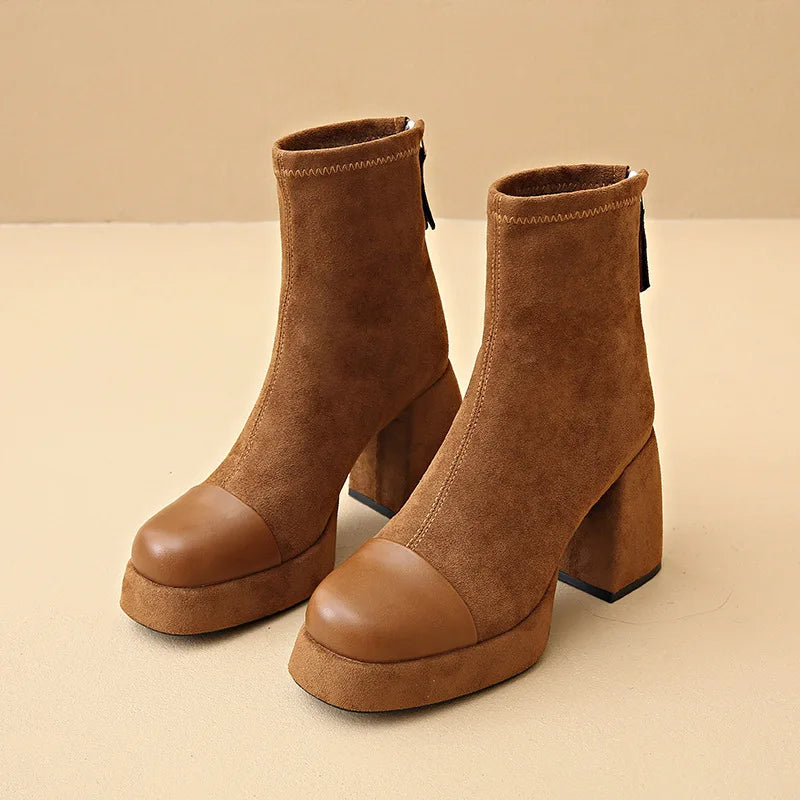 Theodora | Back Zip Closure Rounded Toe Boots view 7