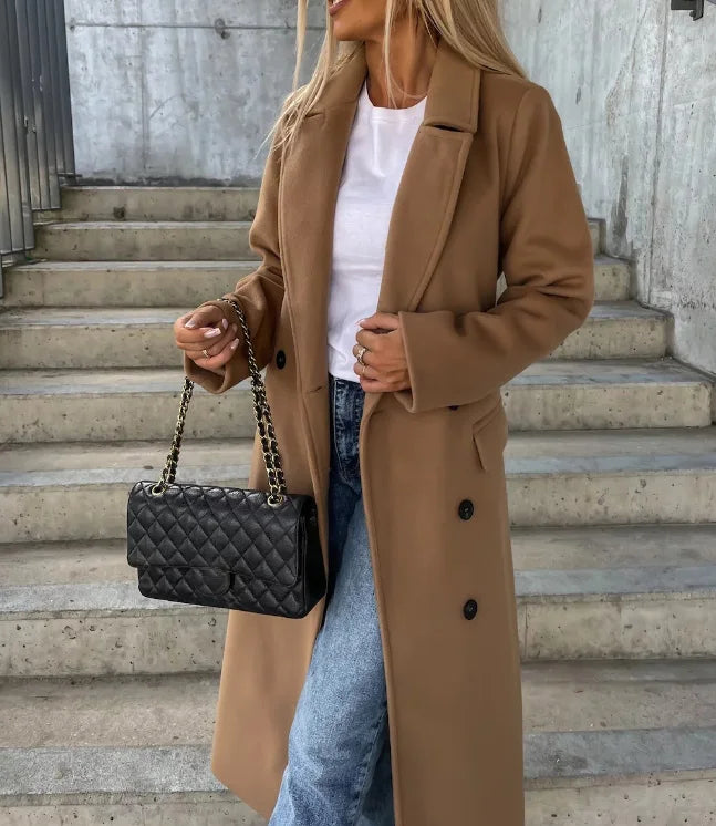 Isla | Women's Winter Coat – Long Lapel Button-Front view 5
