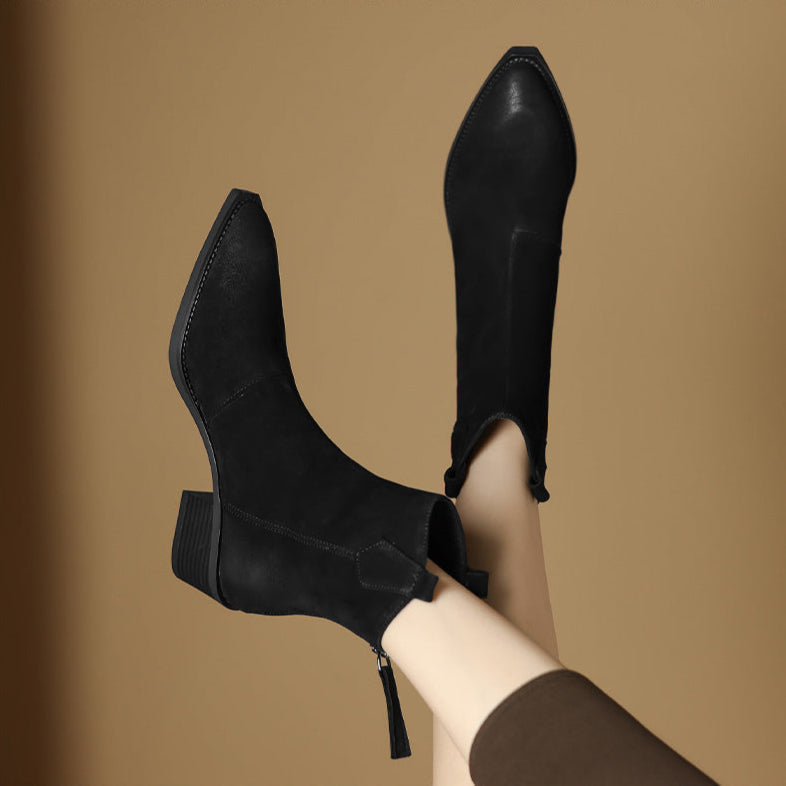 Alessia | Ankle Block Heel Pull Tab Detail Ankle Boots view 2