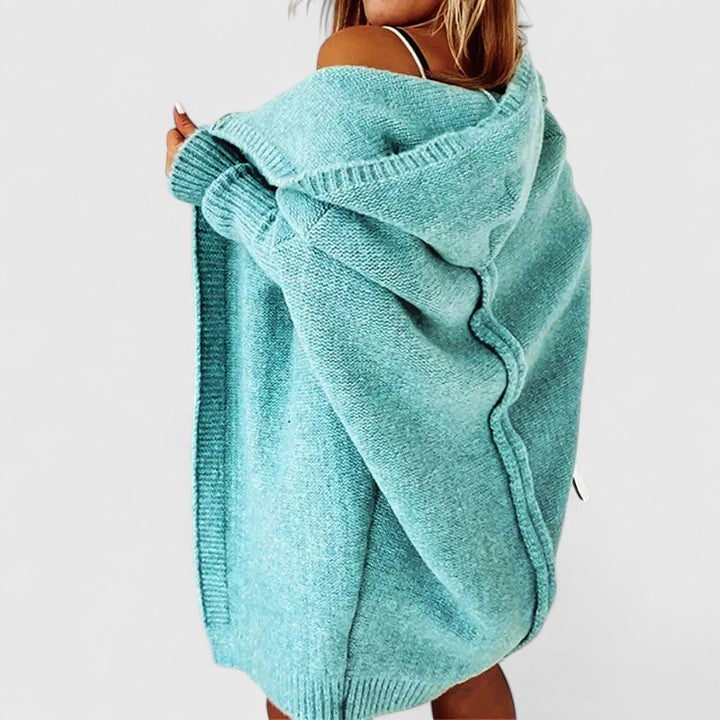 Nina | Women's Winter Cardigan – Oversized Hooded Knit Longline Open-Front view 4