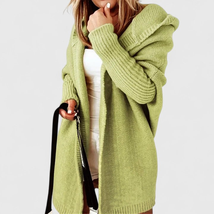 Nina | Women's Winter Cardigan – Oversized Hooded Knit Longline Open-Front view 5