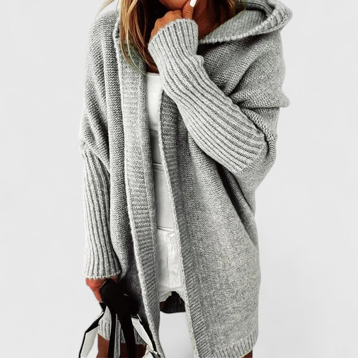 Nina | Women's Winter Cardigan – Oversized Hooded Knit Longline Open-Front view 6