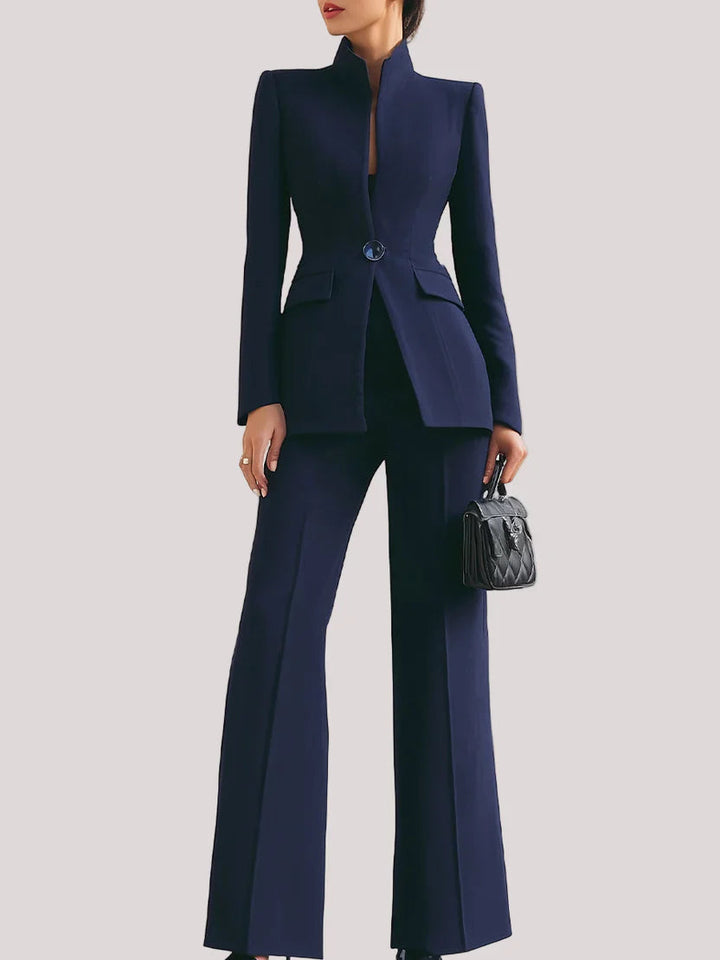 Women's Burgundy Two-Piece Suit Set | Structured Longline Blazer & Flared Trousers 0