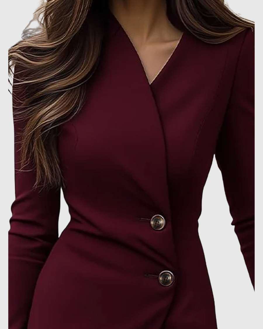 Sheena | Women's Burgundy Wrap-Style Midi Dress view 2