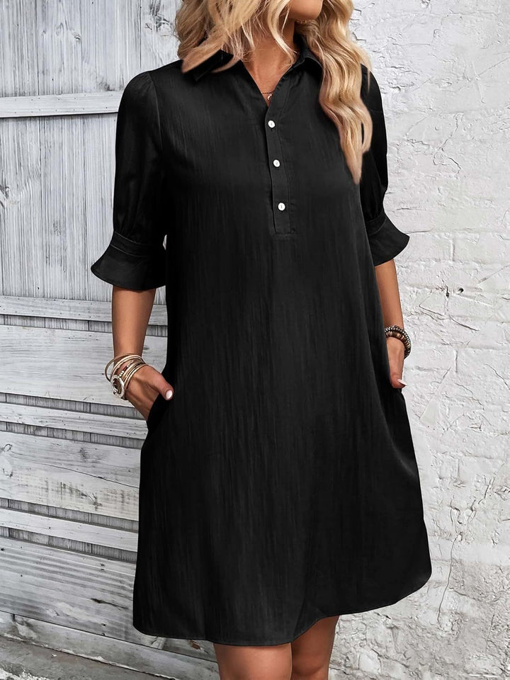 Women's Classic Cotton Shirt Dress | Elegant 3/4 Sleeve Knee-Length Outfit 0