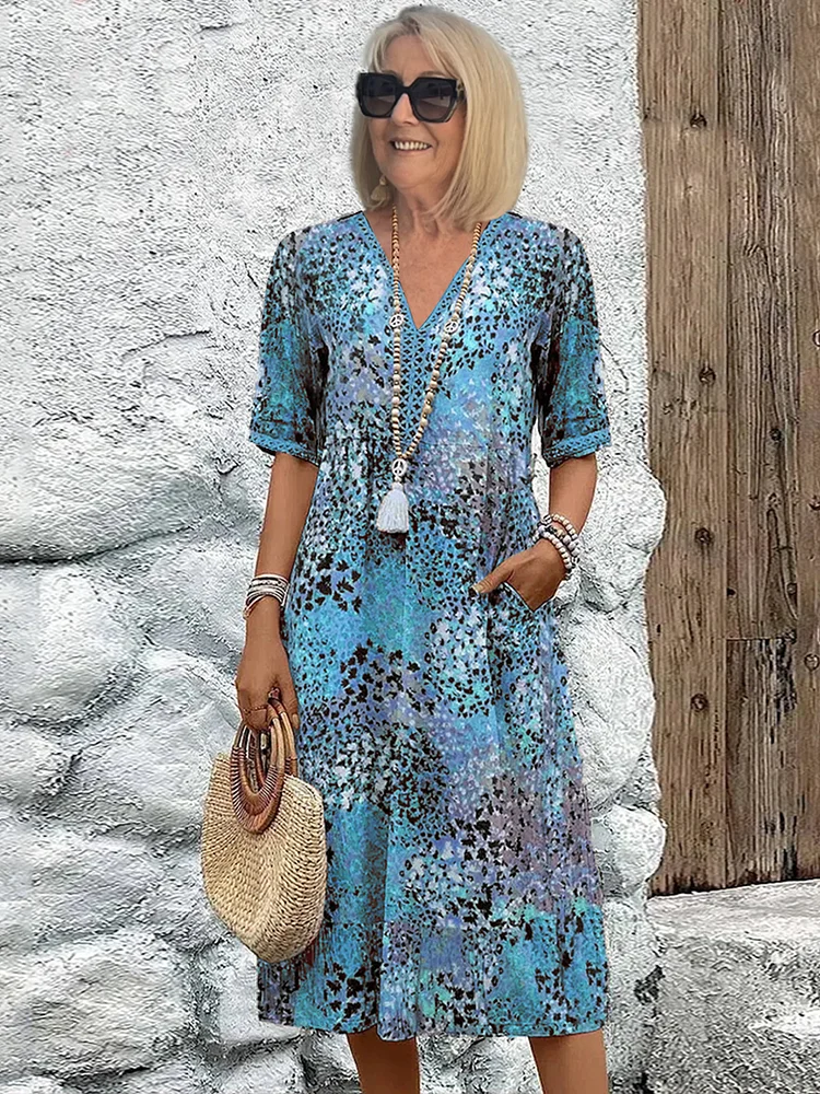 Elizabeth | Women's Colorful Midi Dress | Elegant Flowy Summer Dress with Pockets view 2