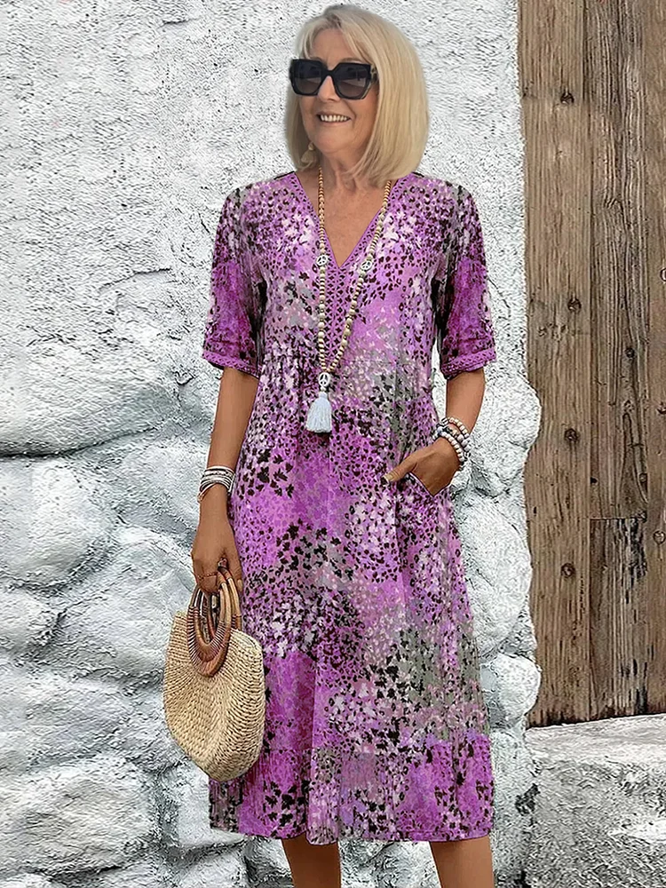 Elizabeth | Women's Colorful Midi Dress | Elegant Flowy Summer Dress with Pockets view 4