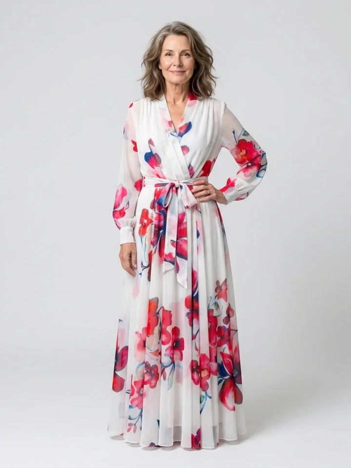 Women's Cotton Blend Floral Maxi Dress | Elegant Long Sleeve Wrap Summer Dress 0