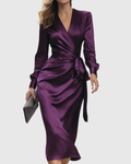 Vespera | Deep Plum Satin Wrap Dress