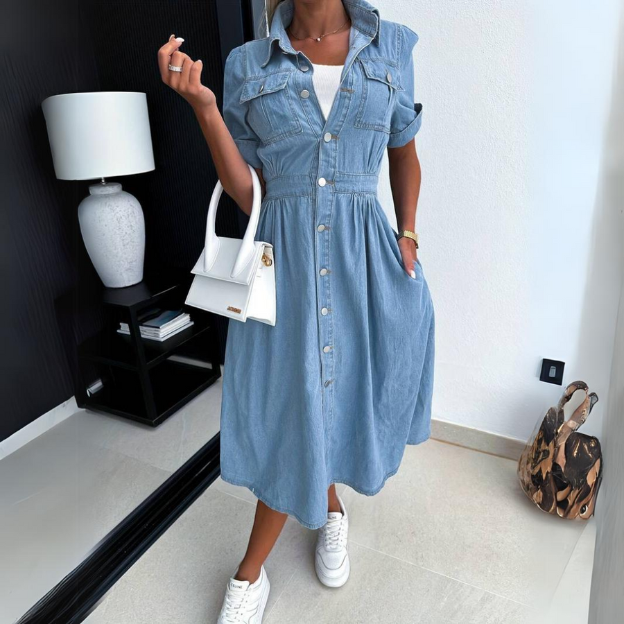 Elizabeth | Women's Denim Midi Dress view 3