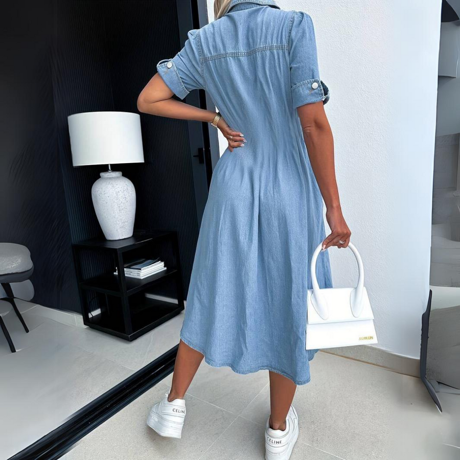 Elizabeth | Women's Denim Midi Dress view 5