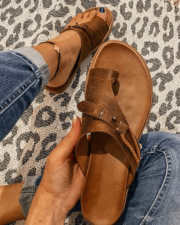 Gloria | Orthopedic Leather Toe Ring Sandals view 3