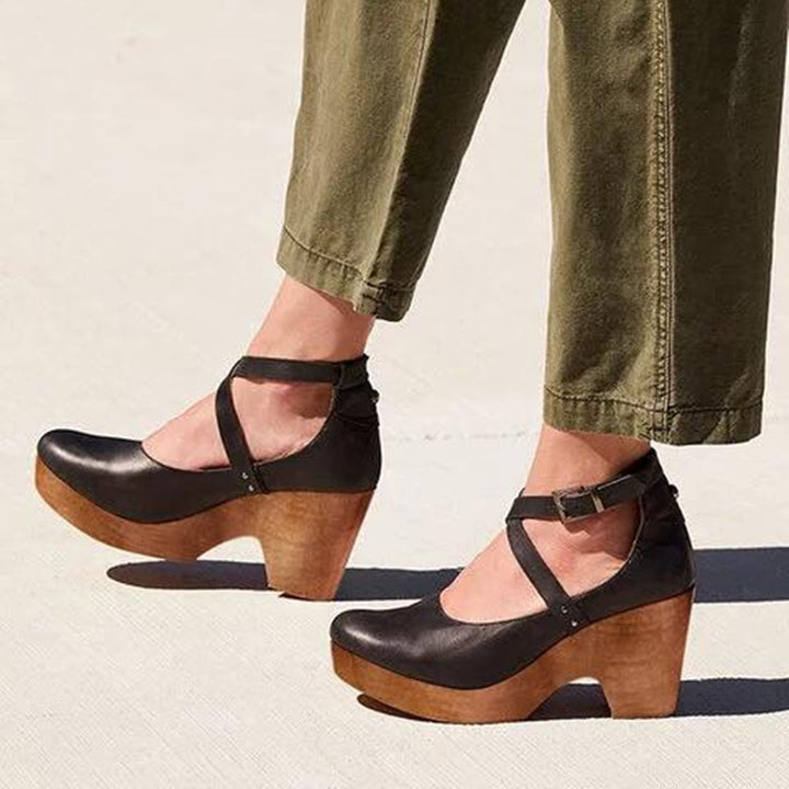 Women's Elegant Closed Toe Wedge Heels | Comfortable Ankle Strap Shoes 0